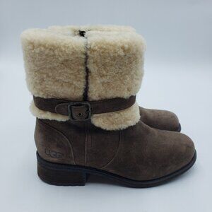 UGG Blayre II Boots 7 Womens Shearling Leather Buckle Strap Brown